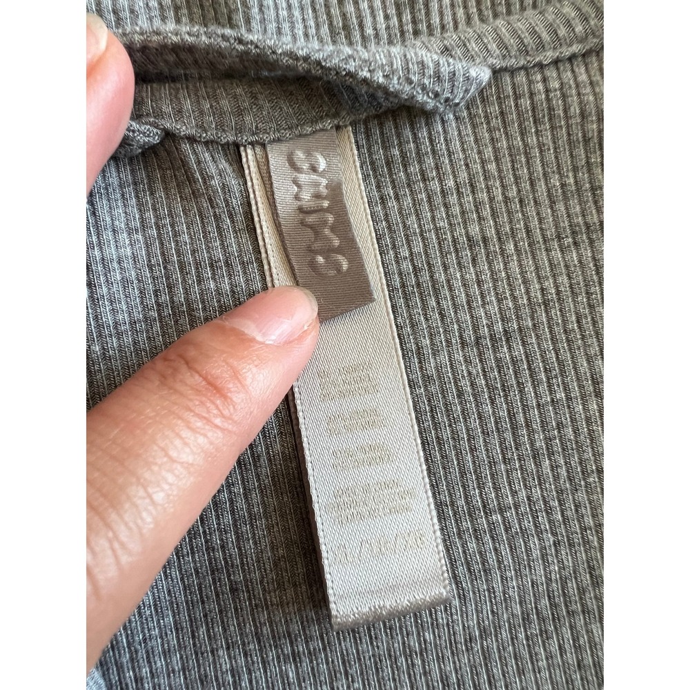 SKIMS Soft Lounge Sleep Shirt Heather Gray Long Sleeve Button Up Ribbed Size XL - Picture 3 of 8